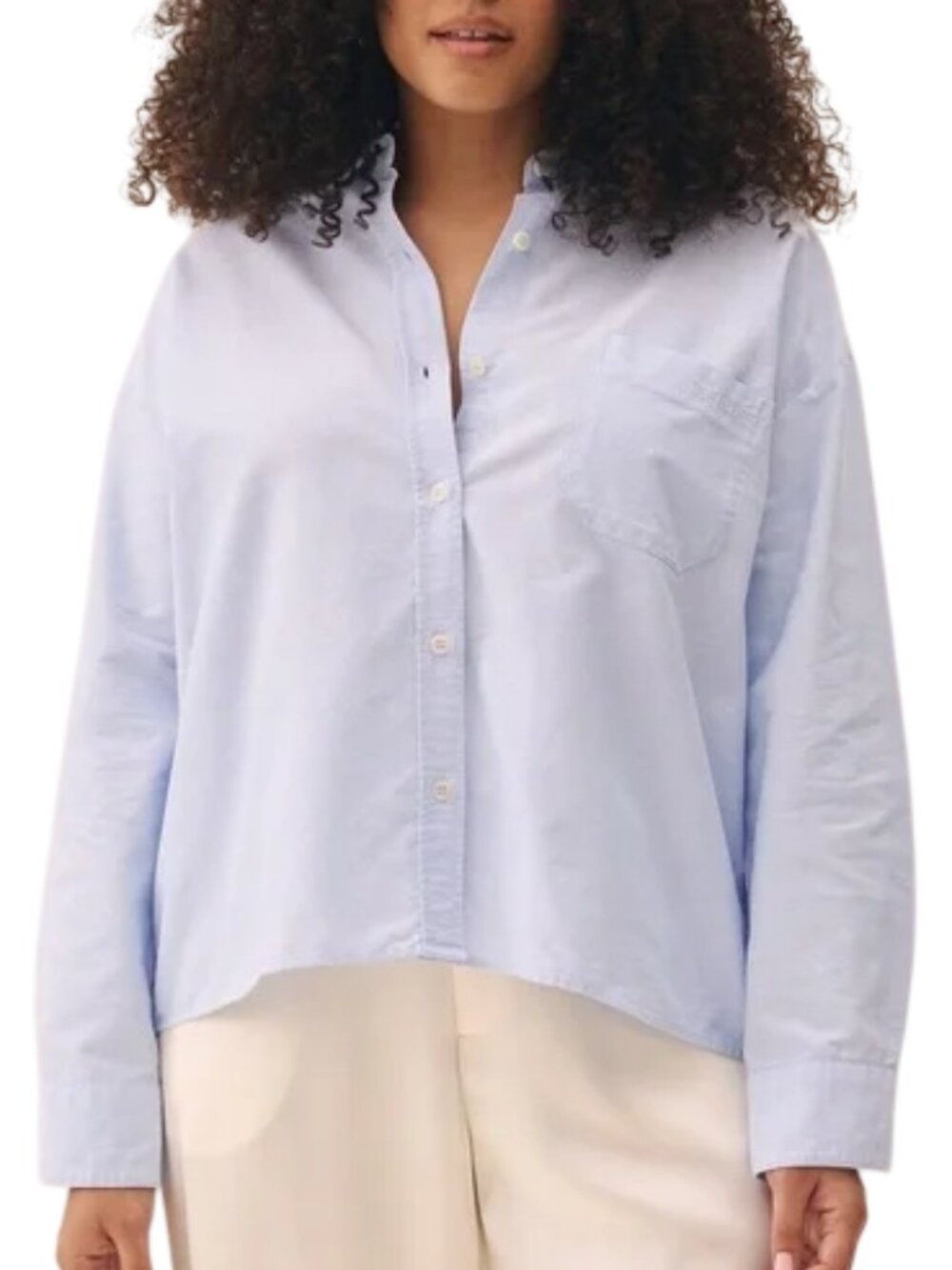 DJERF AVENUE Blouse, M, Breezy Shorter, Blue stripe, Long sleeve, Pocket,Organic - Picture 13 of 13